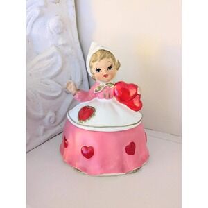 Vintage Lefton Valentine Girl Trinket Ceramic Box, #7172, Japan